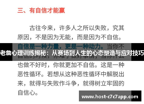 老詹心理训练揭秘：从赛场到人生的心态塑造与应对技巧