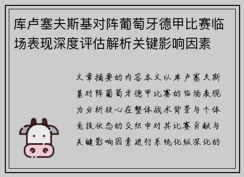 库卢塞夫斯基对阵葡萄牙德甲比赛临场表现深度评估解析关键影响因素
